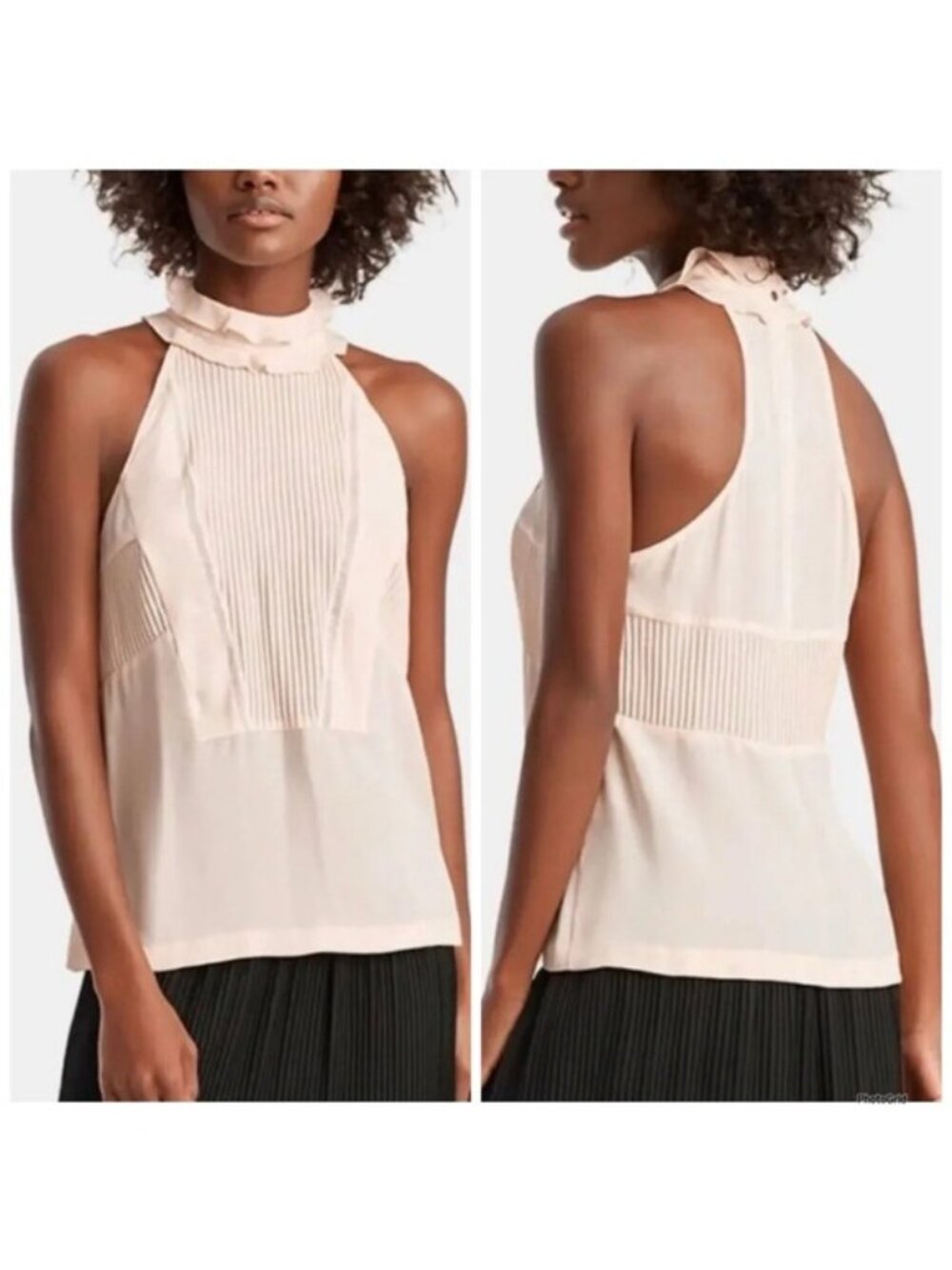 A.L.C. Pleated Sleeveless High Neck Silk Blouse in Blush size 6